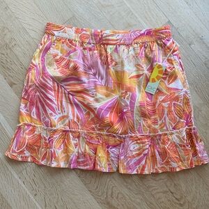 NWT C&C California Pink Orange Floral 100% Cotton Skirt | Size L (w/pockets)